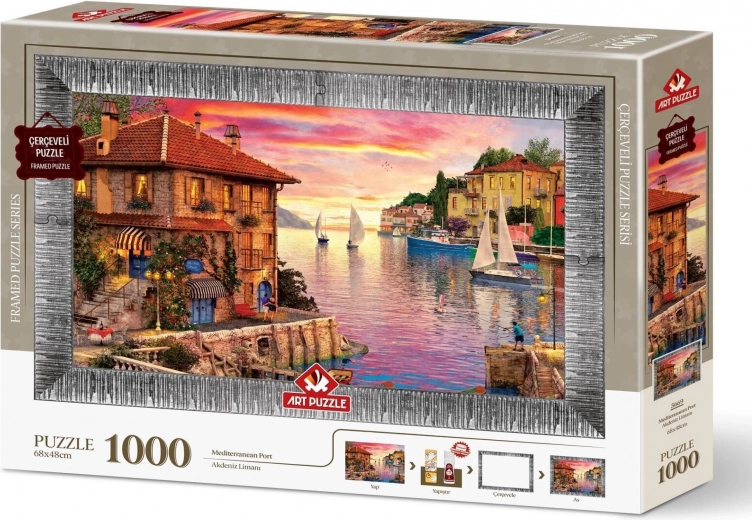 Puzzle z ramką i klejem Śródziemnomorski port 1000 elementów