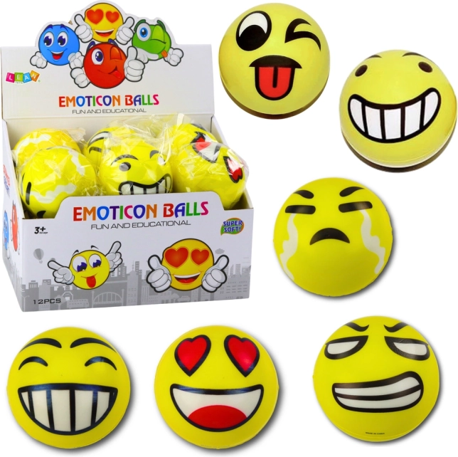 Piankowa piłeczka z emotikonami 10 cm, żółta