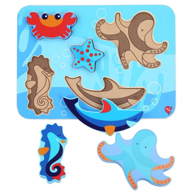 Lucy & Leo Morskie Zwierzęta - drewniane puzzle do układania 6 kawałków