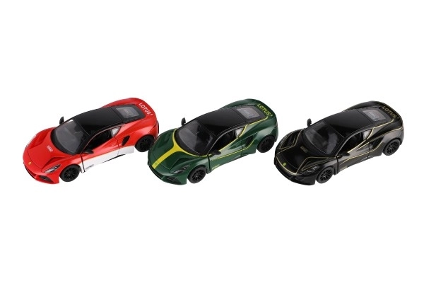 Auto Kinsmart Lotus Emira 1:38 metal/plast 12,5cm 3 kolory na napęd wsteczny 12szt w pudełku