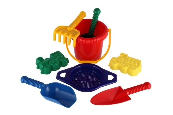 Wiaderko z sitkiem łopatka kupiecka łopatka grabki plastik w siatce 20x28x12cm 12m+