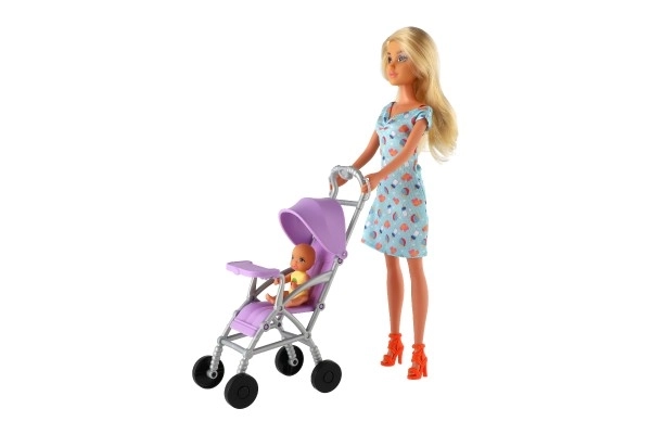 Lalka Anlily 30cm z dziewczynką i wózkiem + akcesoria plastikowe w pudełku 20x32x7cm