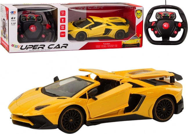 Wyścigowe auto RC 1:12 żółte z otwieranymi drzwiami