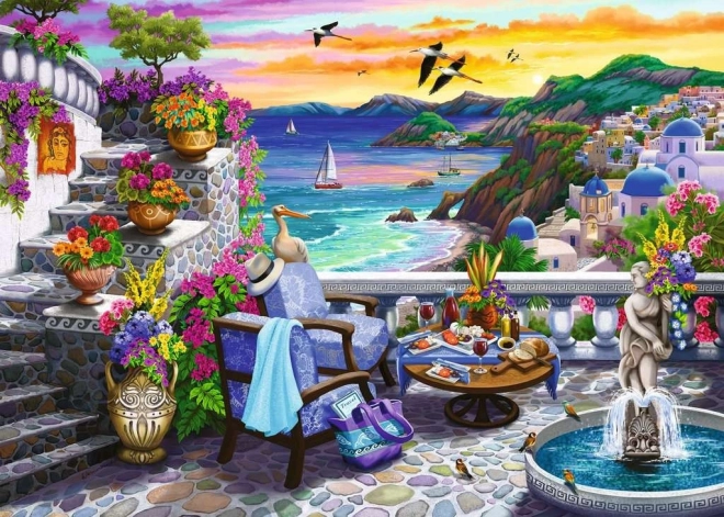 Wielkoformatowe puzzle 2D Zachód słońca nad Santorini 300 elementów