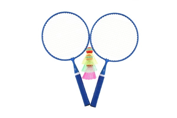 Badminton zestaw dziecięcy metal/plastik 2 rakiety + 3 lotki 2 kolory w siatce 23x45x6 cm
