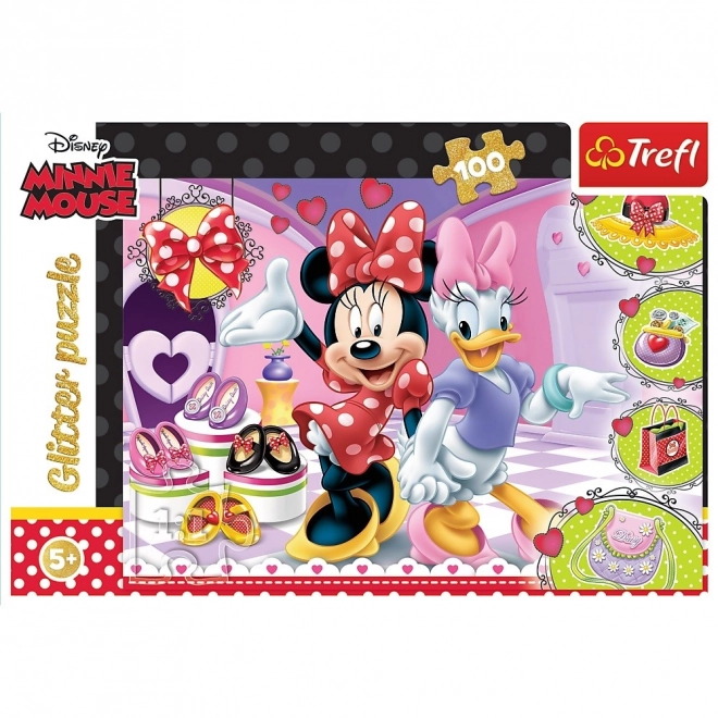 Puzzle 100 elementów Minnie i Brokat
