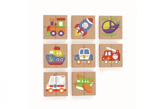 Drewniane magnetyczne puzzle - środki transportu