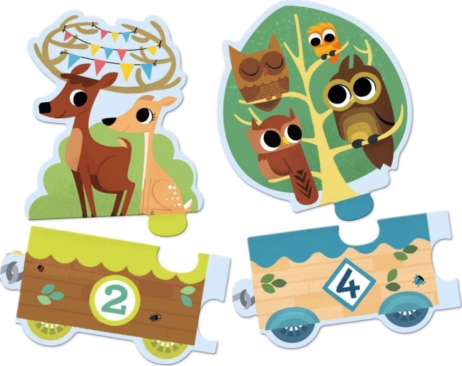 DJECO Puzzle Pociąg ze zwierzętami i liczbami 20 elementów