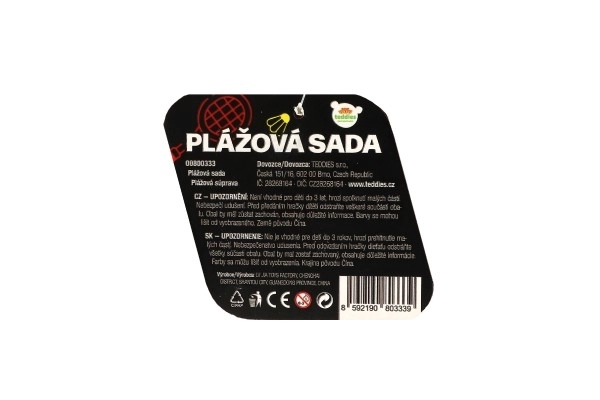 Kolorowy zestaw plażowy z rakietką, piłką i koszyczkiem