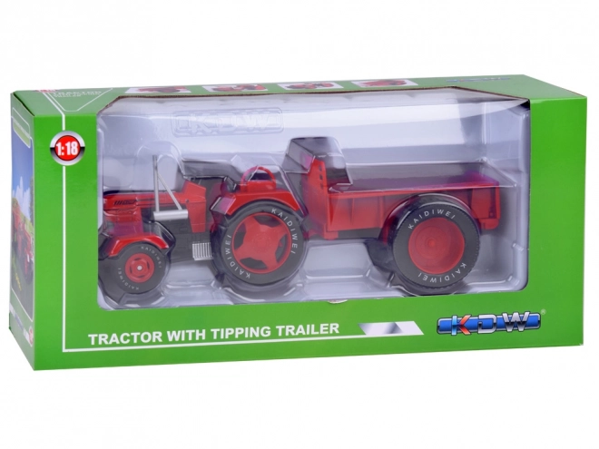 Czerwony metalowy traktor z gumowymi kółkami 1:18