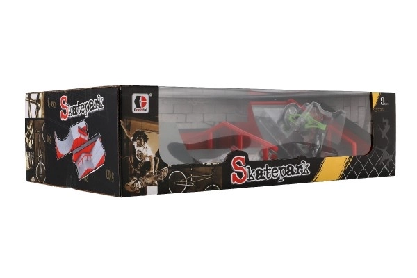Skatepark - rampy, rowerek na palce, plastikowa deskorolka na palce z akcesoriami, 2 kolory w pudełku 43x25x12cm