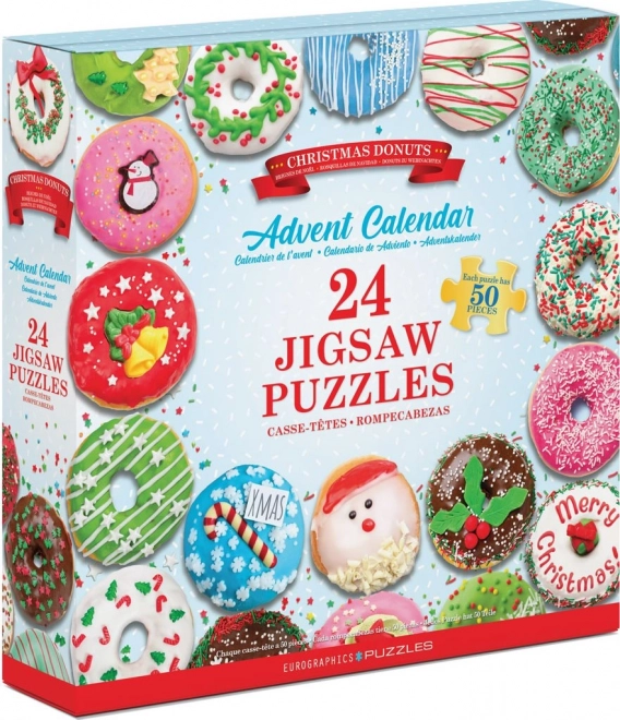 Kalendarz adwentowy z układanką Eurographics 24 x 50 elementów – Świąteczne donuty