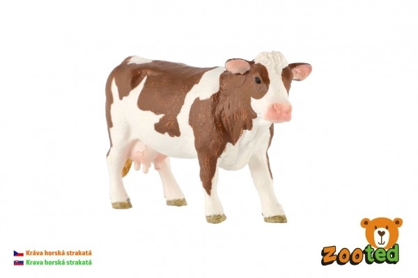 Realistyczny model plastikowej krowy czeskiej rasy plamistej 12 cm