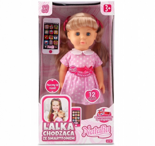 Chodząca lalka Natalia ze smartfonem 41 cm