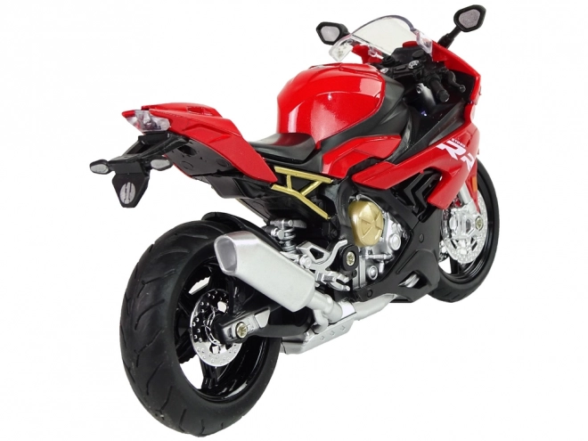Model motocykla BMW S1000RR czerwone dźwięki światła