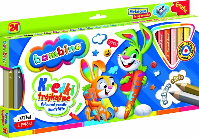Trójkątne kredki z temperówką Bambino - 24 sztuki
