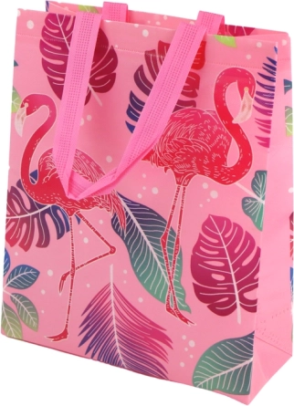 Torebka prezentowa z motywem flamingów, różowa 30,5 × 24,5 × 10 cm