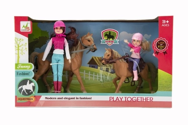 Koń 2 szt. + lalka dżokejka 2 szt. plastik w pudełku 44x26x12cm