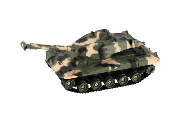Czołg RC plastikowy 27cm 27MHz na baterie + pakiet ładowalny z dźwiękiem w pudełku 37x17x19cm