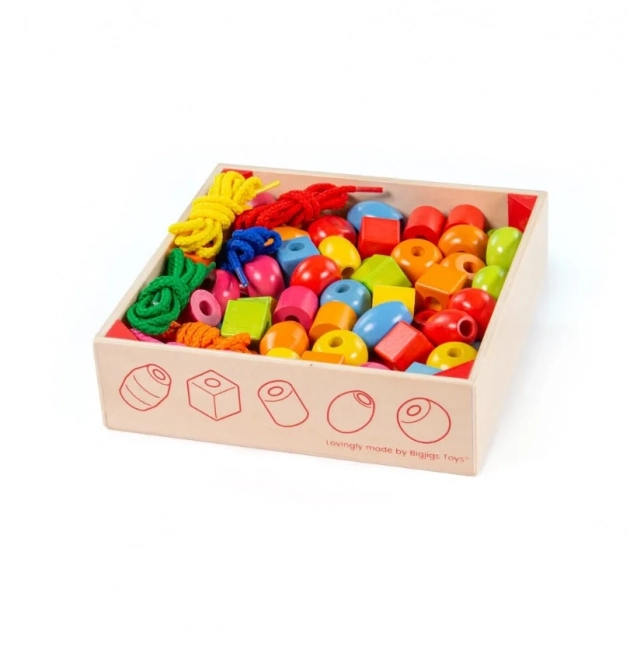 Bigjigs Toys Drewniane nawlekane koraliki w pojemniku