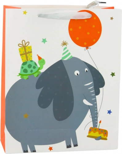Papierowa torba prezentowa dla dzieci ze słoniem 32 × 26 × 12 cm