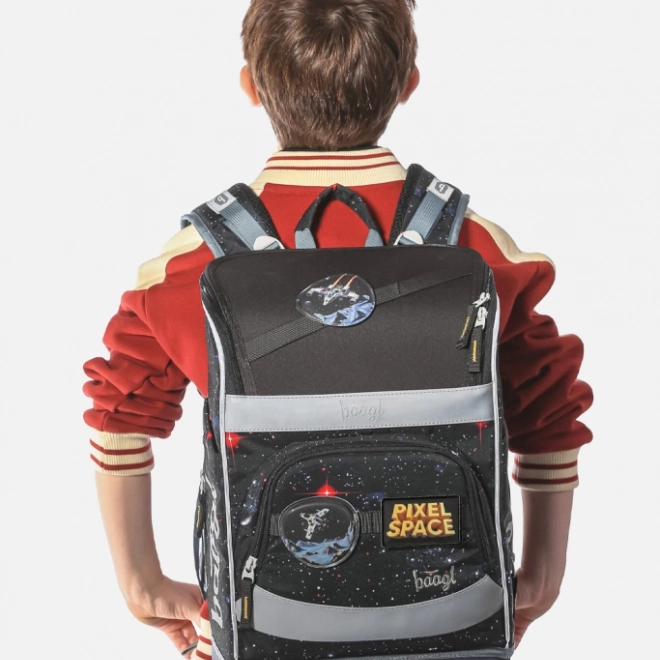 Zestaw szkolny BAAGL: Zippy Plus Pixel Space - tornister, piórnik, woreczek