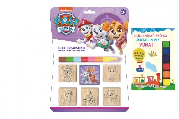 Stempelki 5+1 z poduszką drewnianą 5x5cm z kredką świecową Psi Patrol/Paw Patrol na karcie
