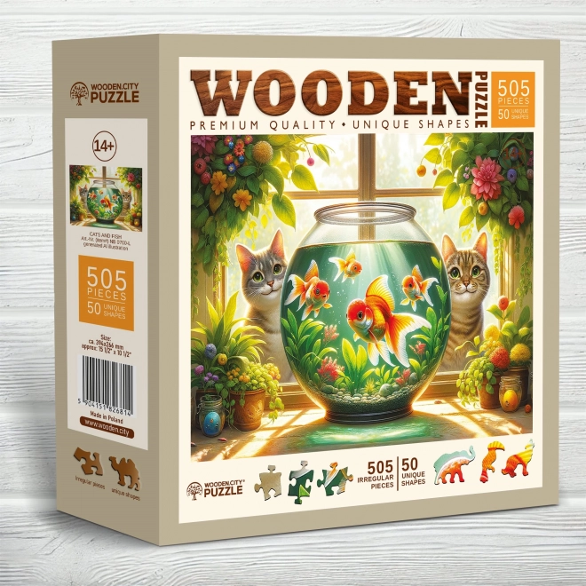 Drewniane puzzle Koty i rybki 505 elementów