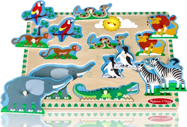 Drewniane dźwiękowe puzzle zoo