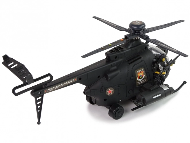 Wojskowy helikopter ze skrzydłami i efektami świetlnymi na baterie