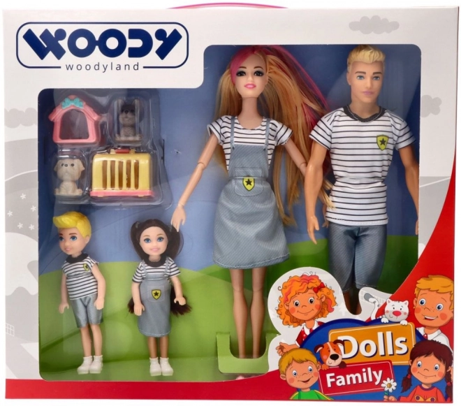 Woodyland Nowoczesna rodzina lalek ze zwierzętami domowymi