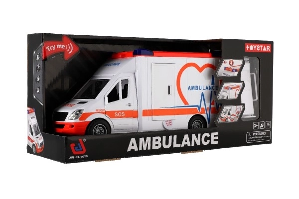Plastowa ambulans zabawkowa 28cm z leżakiem i napędem bezwładnościowym ze światłem i dźwiękiem