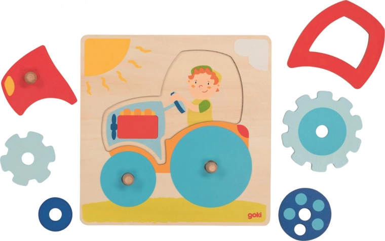 Goki drewniane puzzle traktor, 6 elementów