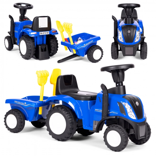 Dziecięcy traktor z przyczepką, interaktywna kierownica, dźwięki, niebieski kolor