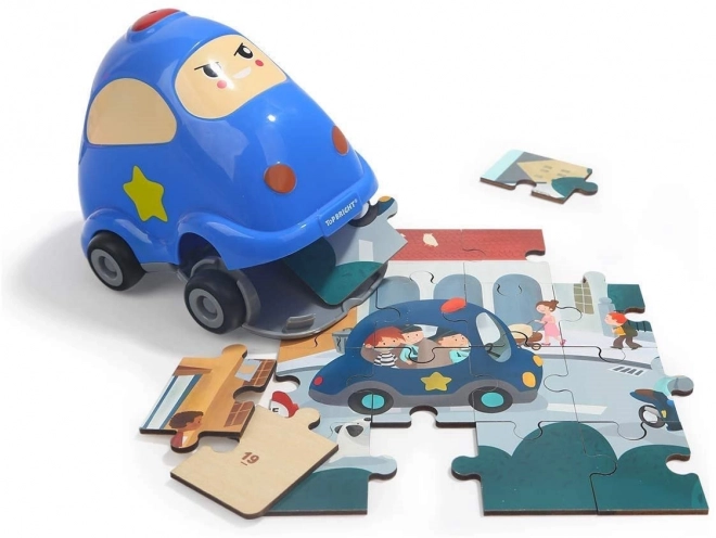 TOP BRIGHT Drewniane puzzle z zabawką: Policyjny samochód 24 części
