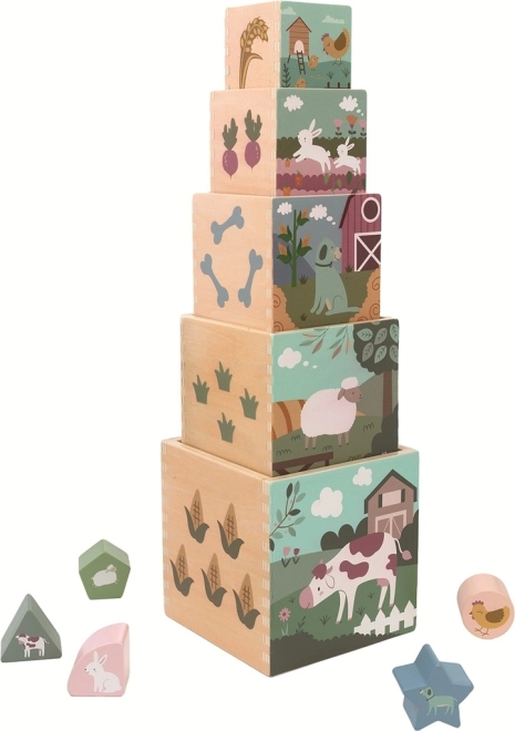 Składana drewniana wieża z klockami Farma 2Kids Toys