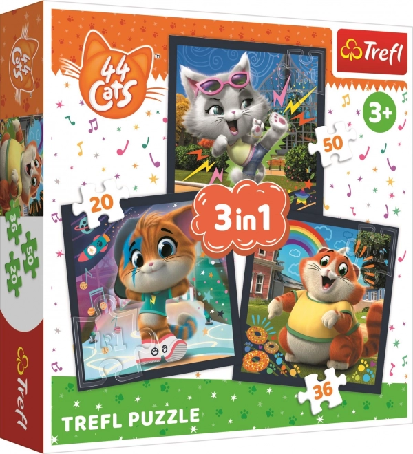 TREFL Puzzle 44 sztuki: Poznaj koty 3w1 (20,36,50 elementów)