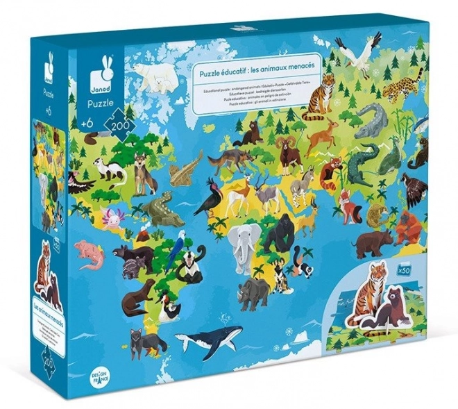 JANOD Edukacyjne puzzle Zagrożone zwierzęta 200 elementów