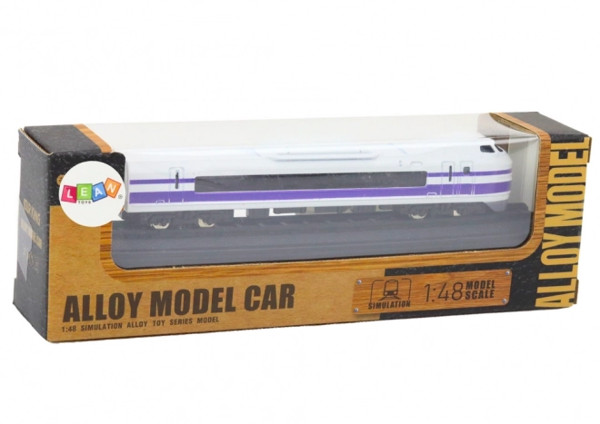 Metalowy kolekcjonerski model pociągu 1:48 biało‑fioletowy