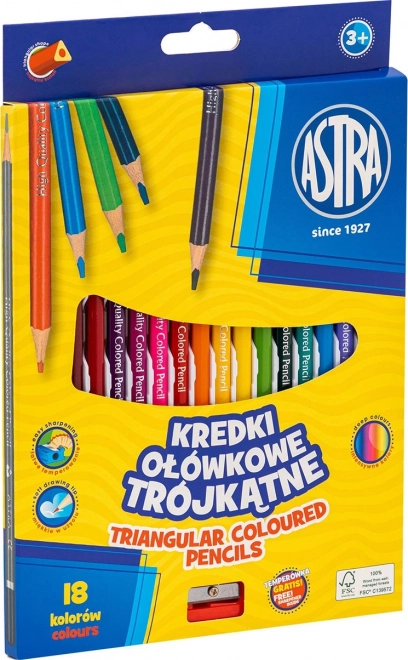 Astra trójkątne kredki 18 szt. z temperówką