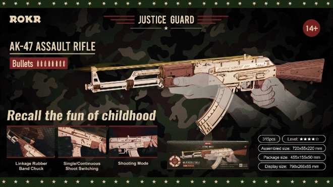 RoboTime 3D Drewniane mechaniczne puzzle Karabin szturmowy AK-47