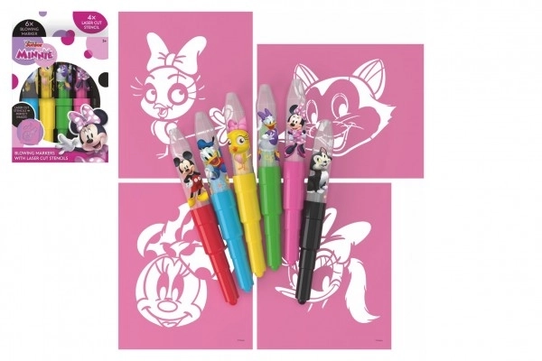 Pisaki dmuchane Minnie 6 szt. z szablonami w pudełku 12x19 cm
