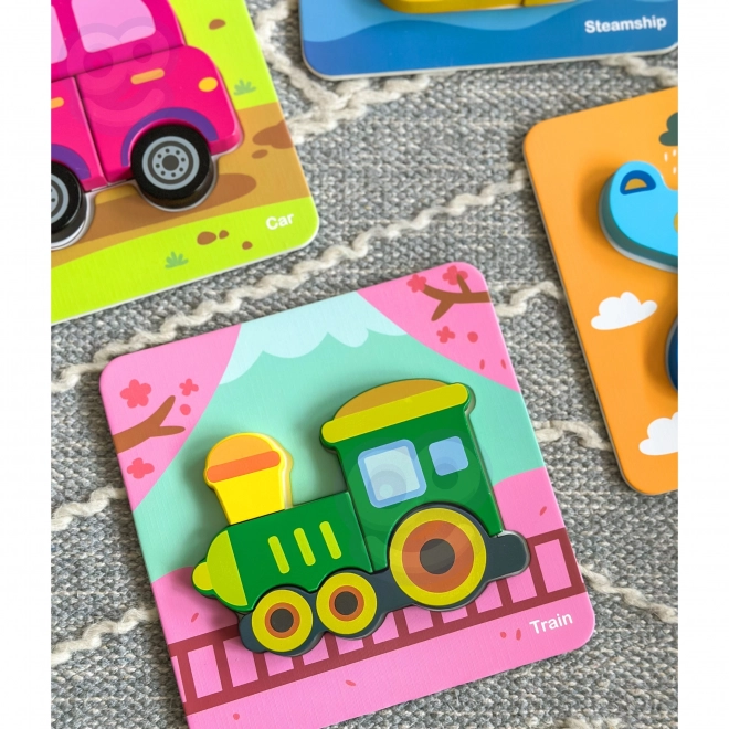 Woopie drewniane puzzle pojazdy Montessori FSC