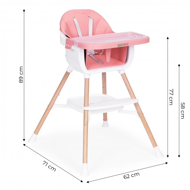 Dziecięce krzesełko do karmienia 2w1 różowe ECOTOYS