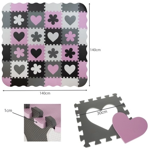 Kontrastowe różowe piankowe puzzle z sercami i kwiatkami