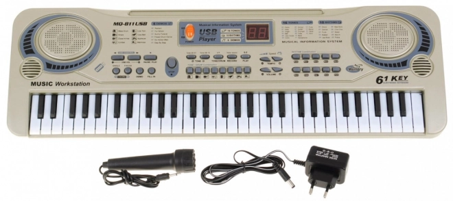 Beżowa klawiatura dla dzieci 5+ Mikrofon + nagrywanie + USB MP3 - model nr 811