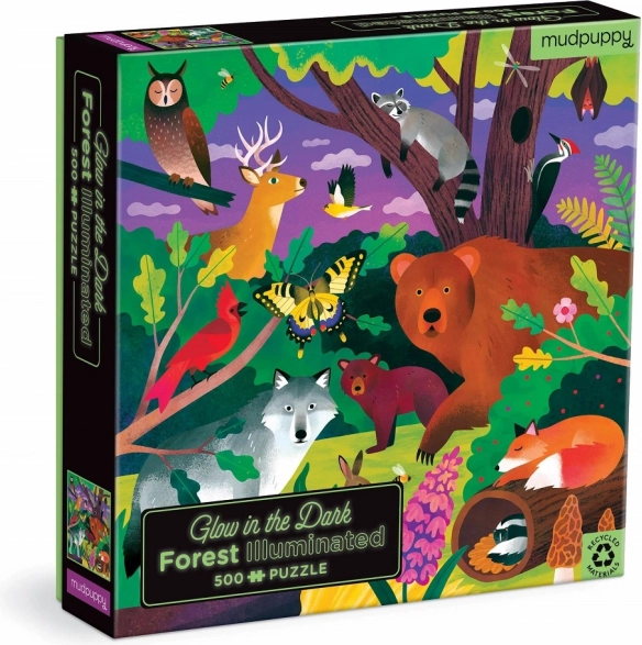 Puzzle Mudpuppy Leśne zwierzęta świecące w ciemności 500 elementów