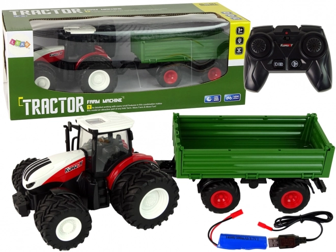 Zdalnie sterowany traktor z przyczepą 1:24 czerwono-zielony