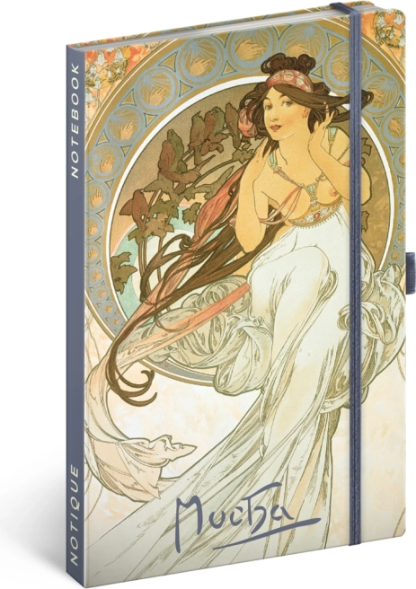 Notes NOTIQUE Alfons Mucha – Muzyka, w linie, 13 × 21 cm