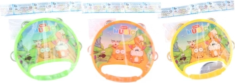 Plastowa tamburyna ze zwierzątkami 17 cm